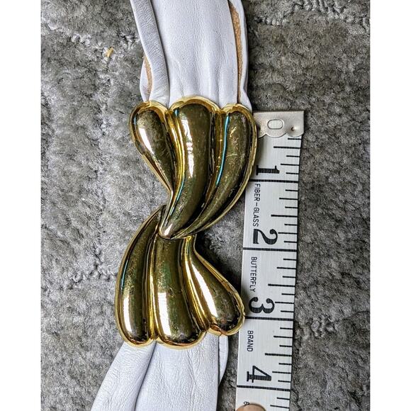 Giani Bernini Belt WOMENS SIZE M/L vtg white leather gold floral buckle 80s main image 11